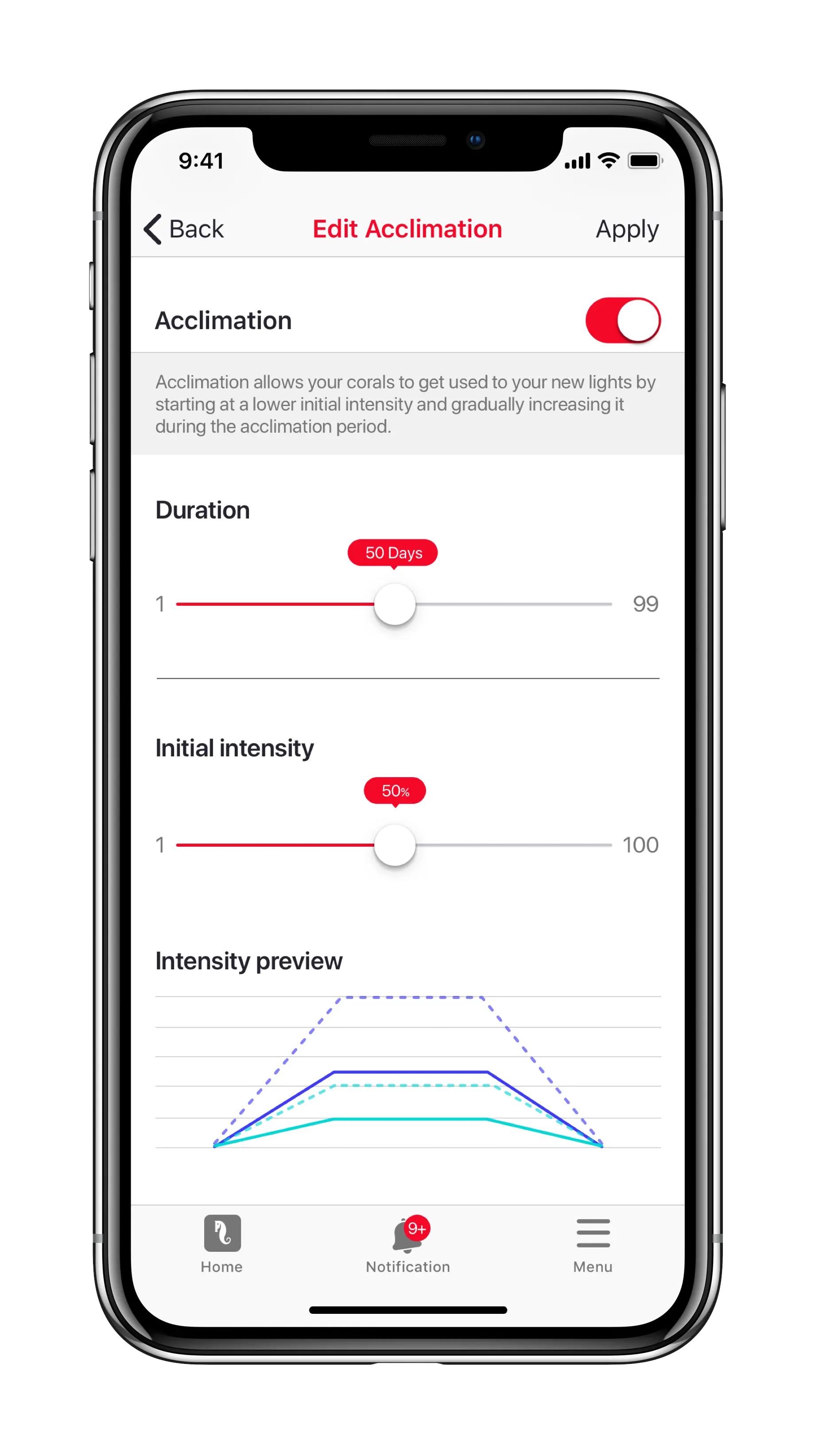 ReefBeat App acclimation
