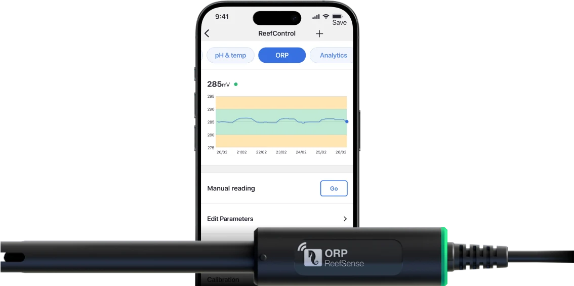 ReefSense ORP Probe a graf ORP v aplikaci ReefBeat