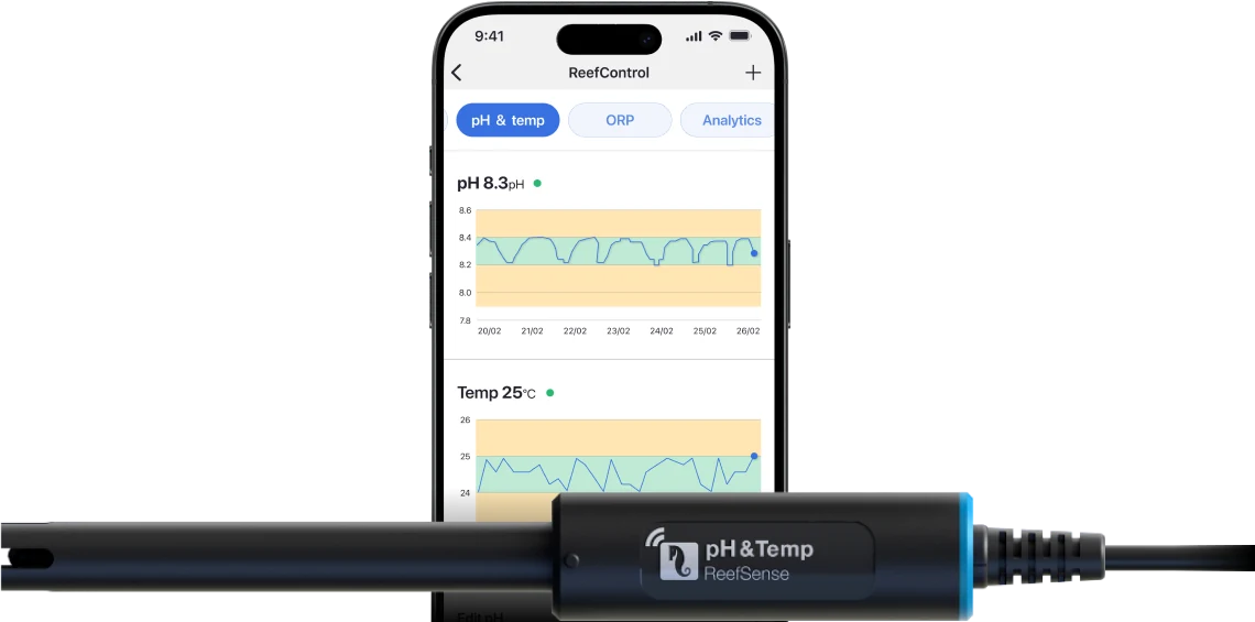 ReefSense pH & Temperature Probe a graf pH v aplikaci ReefBeat