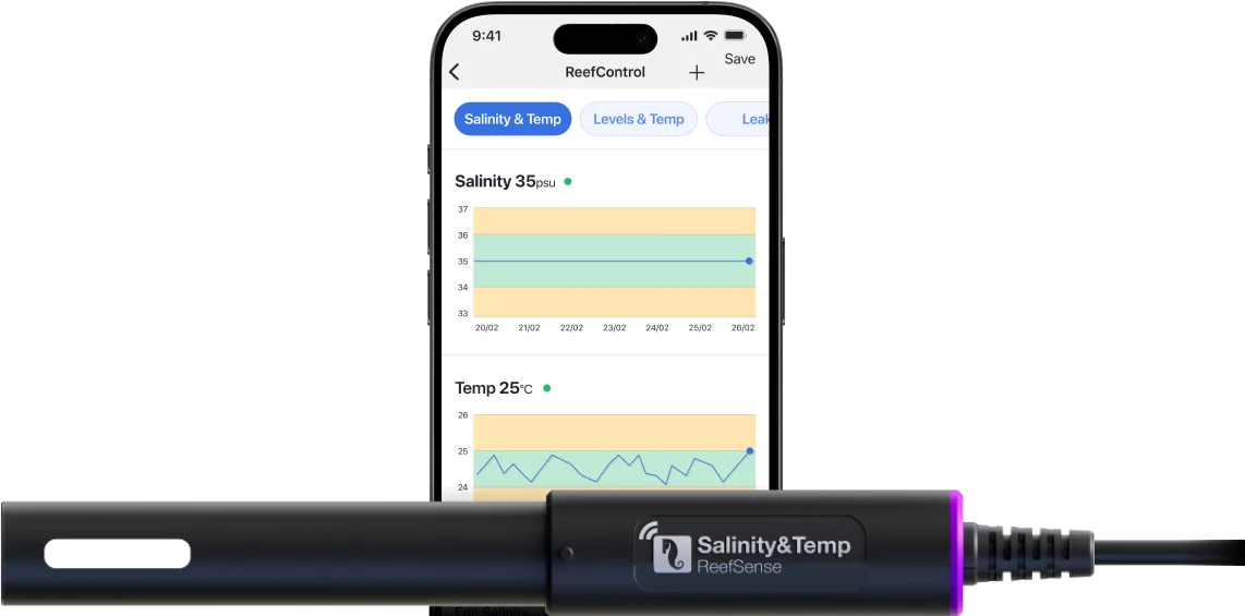 ReefSense Salinity & Temperature Probe a graf salinity v aplikaci ReefBeat