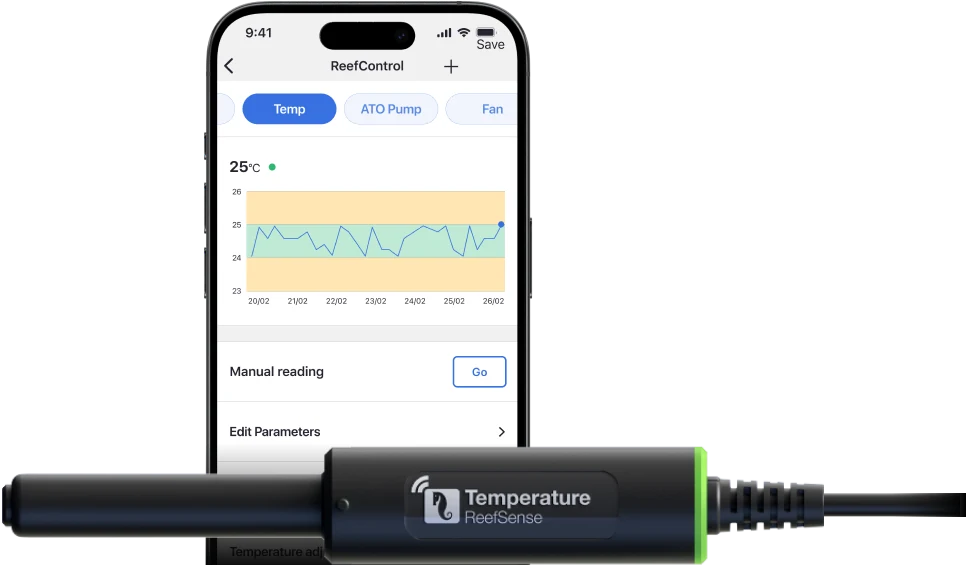 ReefSense Temperature Probe a graf teploty v aplikaci ReefBeat