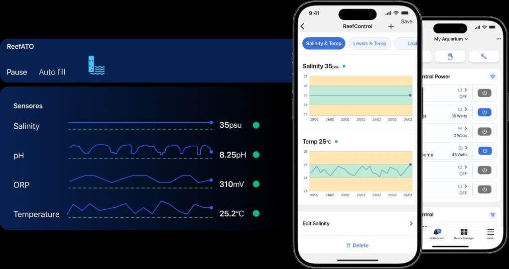 Monitoring hodnot ReefSense v aplikaci ReefBeat